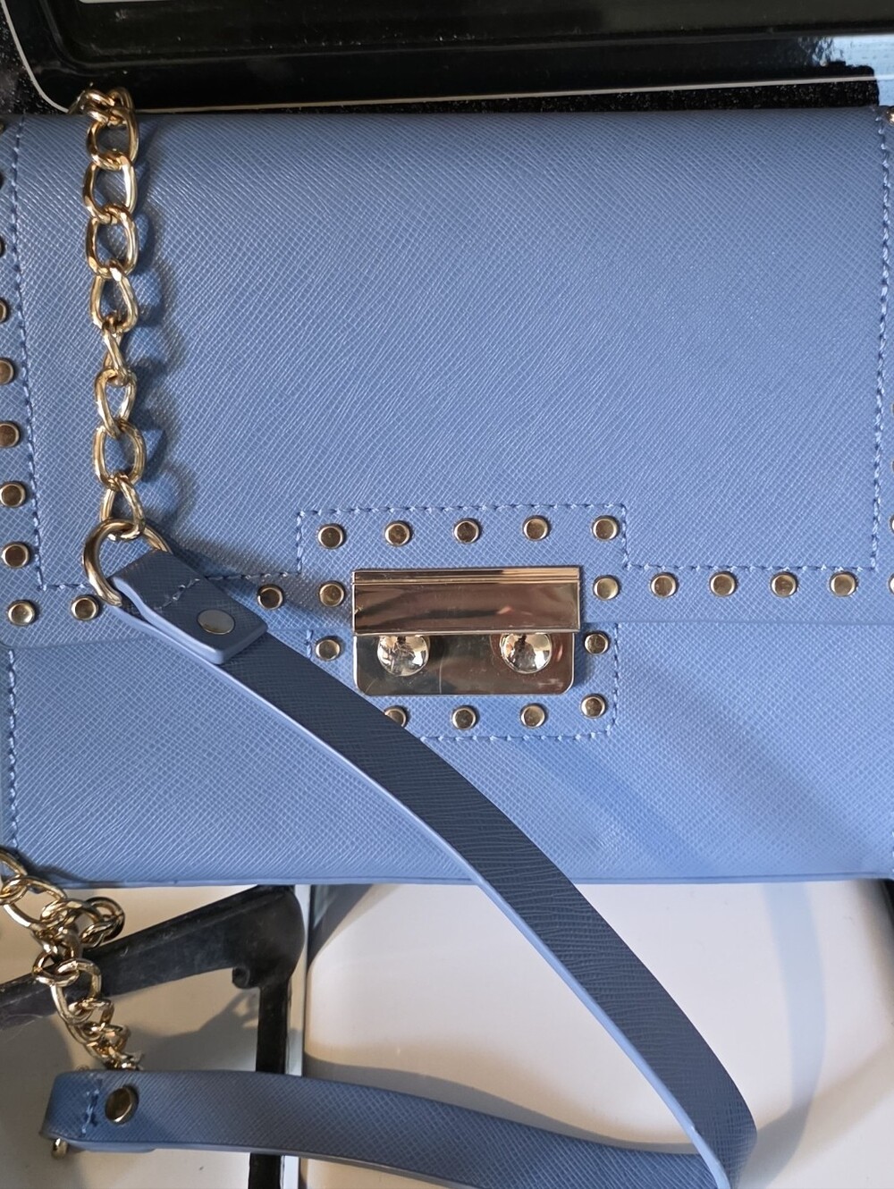 Zara Baby Blue Studded Chain Crossbody Bag